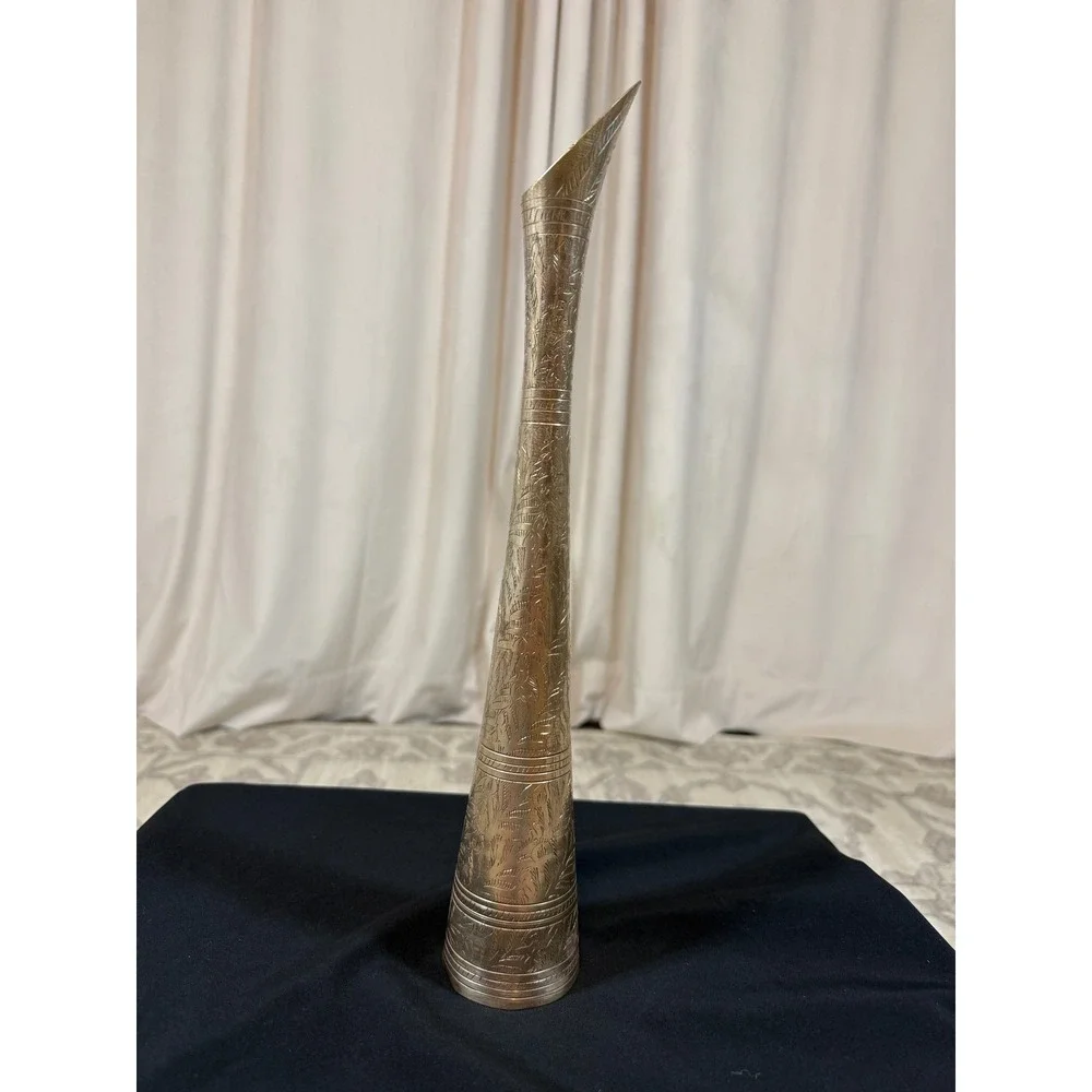VTG Solid Brass Floral Hand Engraved Long Neck 14